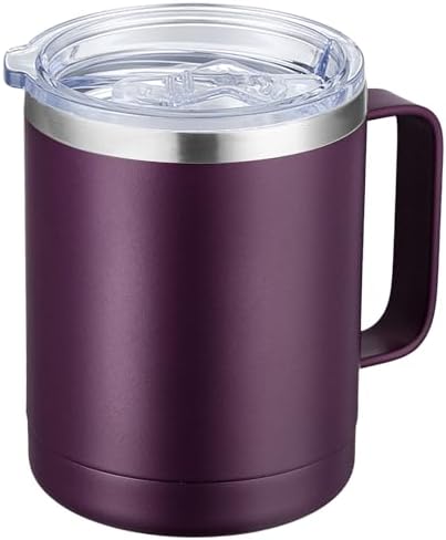 MEWAY 12oz Coffee Mug With Handle and Sliding Lid,Stainless Steel Travel Tumbler Cup with Handle,Double Wall Vacuum Insulated Camping Cup for Hot & Cold Drinks Tea (Plum,Set of 1) by MEWAY
