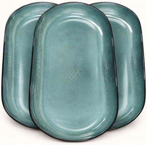 Large Serving Platters Set of 3, 15" Oval Stoneware Serving Plates for Food by PURELIVING