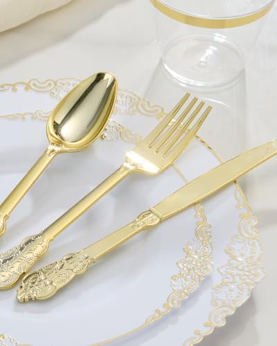 Goodluck 350 Piece Gold Plastic Dinnerware Set for 50 Guests - Image 6