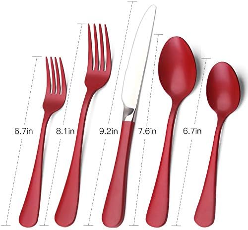 Red Silverware Set, Bysta 20-Piece Stainless Steel Flatware Set, Kitchen Utensil Set Service for 4, Tableware Cutlery Set for Home and Restaurant, Knives mirror polish, Dishwasher Safe - Image 2