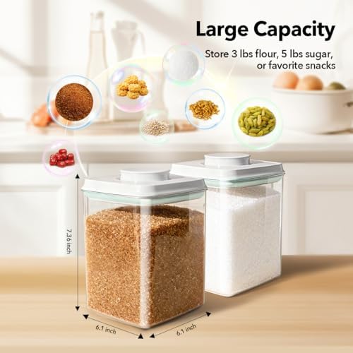 Food Storage Container with Lid, 2.8 Qt Airtight Pantry Canister, BPA-Free Plastic Flour Sugar Storage Container, One-Touch Press-to-Open Lid, Stackable Clear Jar for Rice, Cereal, Coffee, Brown Sugar - Image 6