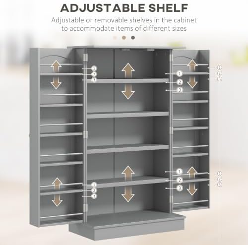 HOMCOM 41" Kitchen Pantry Storage Cabinet 12 Door Shelves Gray - Image 5