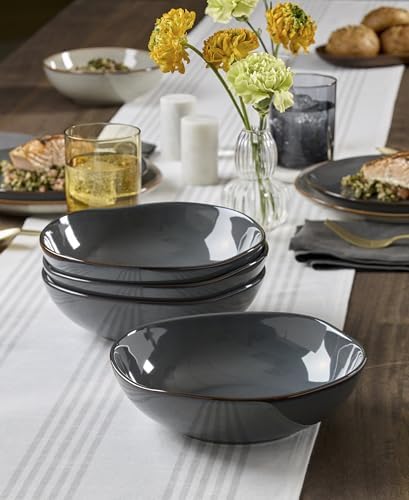 Oneida Organic Shades Gray Stoneware Pasta Bowl Set for 4, 34.5oz - Image 3