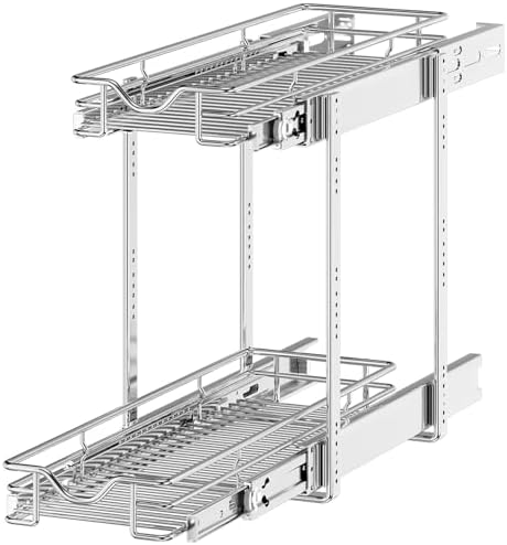 OCG 2 Tier Pull Out Cabinet Organizer (7.5" W x 21.5" D), Pull Out Drawers for Kitchen Cabinets, Pull Out Shelves for Base Cabinet Organization in Kitchen Bathroom Pantry, Chrome Finish by OCG