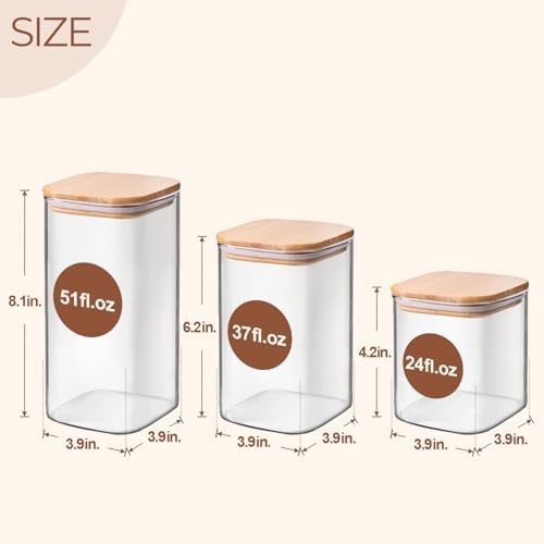 ComSaf Glass Pantry Storage Containers (0.7Qt/1.2Qt/1.6Qt) Set of 6, Square - Image 2