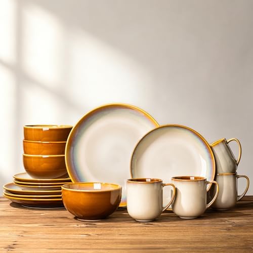 LeRatio Ceramic Dinnerware Sets for 4,16Pcs Porcelain Plates and Bowls Set by LeRatio