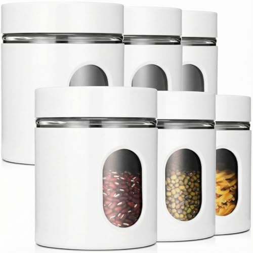Mimorou 6 Pack 20 oz Airtight Stainless Steel Kitchen Canisters, White by Unknown