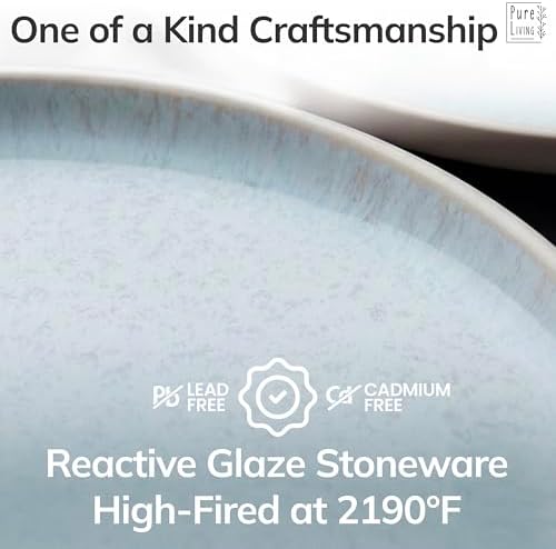 32 Piece Stoneware Dinnerware Set for 8, Handcrafted Plates and Bowls Set - Image 5