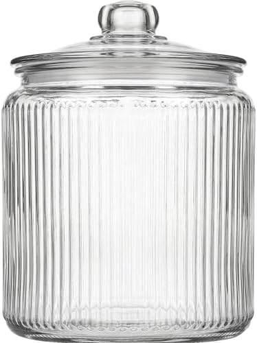 kitchentoolz 1 Gallon Ribbed Glass Cookie Jar with Lid – Ribbed Glass Jar with Lid - Airtight Food Storage Container for Cookies, Candy, Flour, Dog Treats by KITCHENTOOLZ