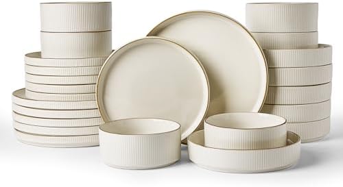 Famiware Star Stoneware Dinnerware Sets with Pasta Bowls, 24pc Dishes for 6 by Famiware