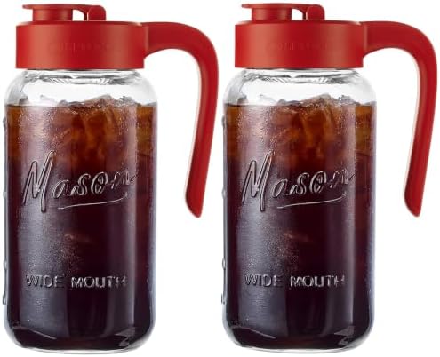 Mason Jar Pitcher, 2 pcs 64 oz (2 quart), Glass Pitcher with Lid by spreccio