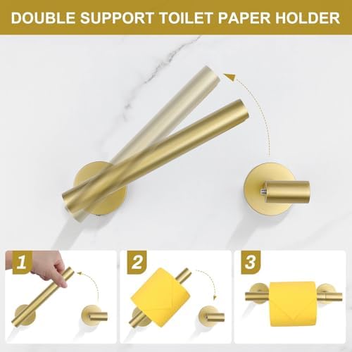 5 Pieces Brushed Gold Towel Bar Set, Upgraded Round Bathroom Hardware Accessories Set, Toilet Paper Holder Towel Holder Set for Bathroom Stainless Steel Wall Mounted 23.6Inch - Image 2