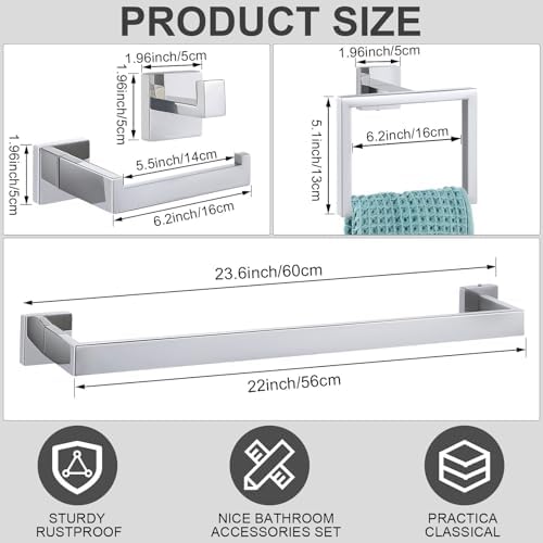 25 Pcs Silver Bathroom Hardware Accessories Bath Towel Bar Set - Image 2