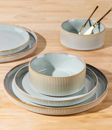 TheTerra Ceramic Dinnerware Set for 4, 12-Piece Plates and Bowls Set - Image 4