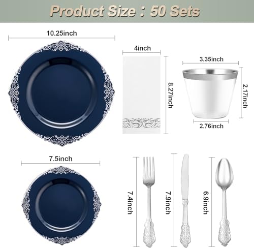 Bestluck 350PCS Navy Blue Plastic Plates for 50 Guests - Image 6
