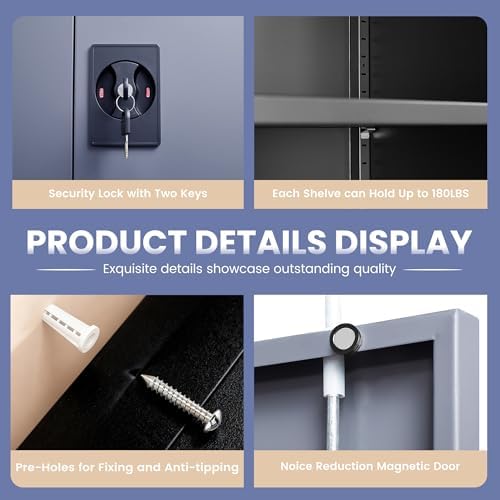 Metal Storage Cabinet,Locking File Cabinet with Doors and Adjustbale Shelves,Tool Steel Cabinets for Garage,Home Office,School,Gym(Grey & Black) - Image 6