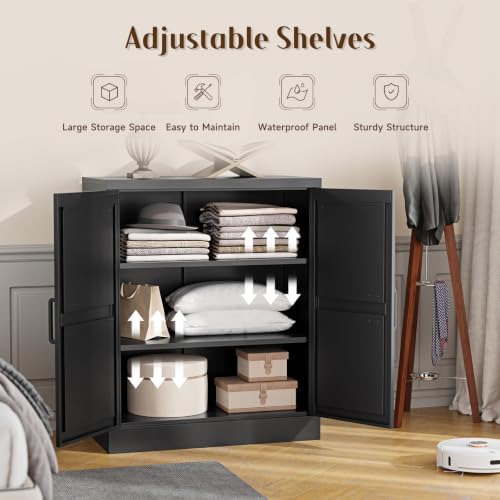 Letaya 36" Metal Storage Cabinet,BlackSmall Kitchen Pantry,Office Credenza - Image 6