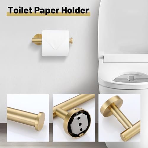 Brushed Gold Towel Bar Set 10 Pieces Bathroom Hardware Accessories Set Towel Rack Set for Bathroom SUS304 Stainless Steel Toilet Paper Holder Wall Mounted, 23.6 Inch - Image 5