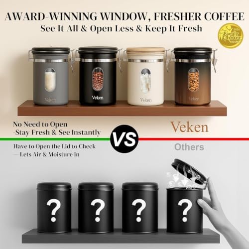 Veken Coffee Canister with Window,Airtight Stainless Steel Container,32.5OZ - Image 3