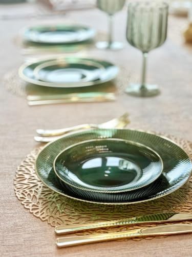 " OCCASIONS " 120 Plates Pack,(60 Guests) Heavyweight Premium Wedding Party Disposable Plastic Plates Set -60 x 10'' Dinner + 60 x 7'' Salad/Dessert (Pearl - Green & Gold) - Image 5
