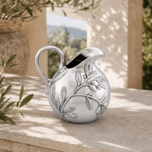 Arthur Court Aluminum Olive Branch Tuscan Pattern Serving Pitcher 100oz for Water and Juice - 9 Inch Tall - Image 3