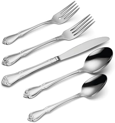 Oneida True Rose 45 Piece Everyday Flatware, Service for 8, 18/0 Stainless Steel, Silverware Set, Silver - Image 3