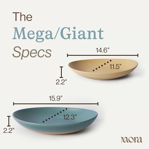 MORA Mega and Giant Serving Dishes Set of 2, 16 inch and 14 inch Ceramic Pottery Oval Platters - Microwave, Oven and Dishwasher Safe - Iris & Merrigold - Image 2