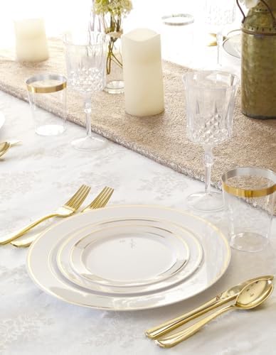 OCCASIONS 120 Plates Pack,(60 Guests) Heavyweight Premium Wedding Party Disposable Plastic Plates Set -60 x 10.5'' Dinner + 60 x 7.5'' Salad/Dessert (White & Gold Rim) - Image 5