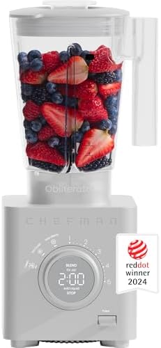 Chefman Obliterator 48 oz Countertop Blender for Smoothies, 1380W Motor to Crush Ice, Nuts, and Frozen Fruit with Stainless Steel Blade, Auto Blend Function, Includes Tamper and Scraper - Concrete by Chefman