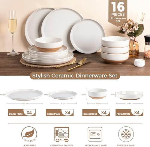 AmorArc Dinnerware Sets for 4, 16 Pieces Ceramic Plates and Bowls Set - Image 3