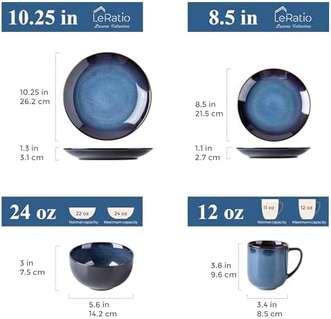 LeRatio Ceramic Dinnerware Sets for 4,16Pcs Porcelain Plates and Bowls Set - Image 2