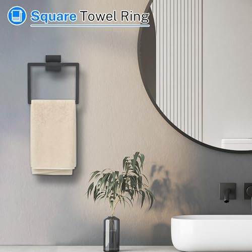 5 Pieces Towel Bar Set Matte Black Bathroom Hardware Accessories Set Stainless Steel Wall Mounted,23.6 Inch Towel Bar - Image 3
