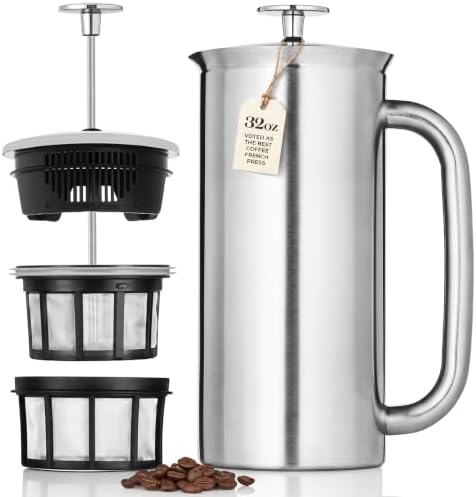 ESPRO P7 French Press, 32oz, Brushed, Stainless Steel Coffee Maker by ESPRO
