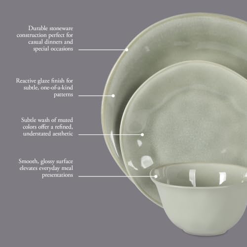 Gibson Elite Port Barton Plates and Bowls Sets, 12-Piece Stoneware Dinnerware Sets, Reactive Glaze Dish Set - Green - Image 3