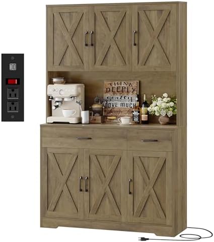 HOSTACK 71" Kitchen Pantry Storage Cabinet, Farmhouse Kitchen Hutch Cabinet by HOSTACK