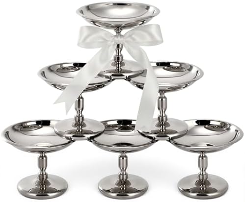 6 Pcs Mini Stainless Steel Ice Cream Bowls Vintage Silver Serving Pudding Dessert Cup Sauce Bowls Metal Round Footed Yogurt Snack Candy Cups for Mousse Fruit Salad Cake Wedding Party Favor by Ferrochef