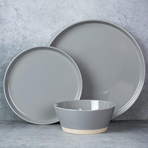 Famiware Saturn Dinnerware Sets for 4, 12 Pieces Stoneware Plates and Bowls Dish Set - Chip and Scratch Resistant, Microwave and Dishwasher Safe Tableware, Dark Gray - Image 2
