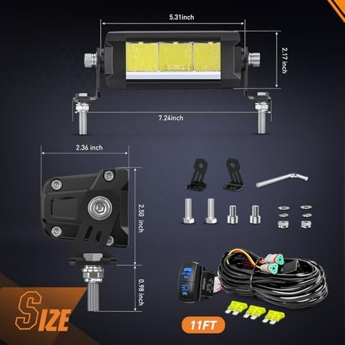 Nilight LED Light Bar with Amber DRL 2 PCS 15 W 5.3 Inch Single Row Light - Image 2