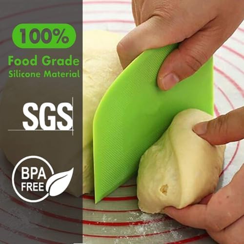 SURDOCA Dough Scraper Bench Scraper - 3P 7.1x4.9" Plastic Flexible Bowl Scraper, Sharp Edge & Angles Cake Scraper. Non-Slip Bakeware Decorating Tools Sculpting & Modeling Tools - White+Green+White - Image 3