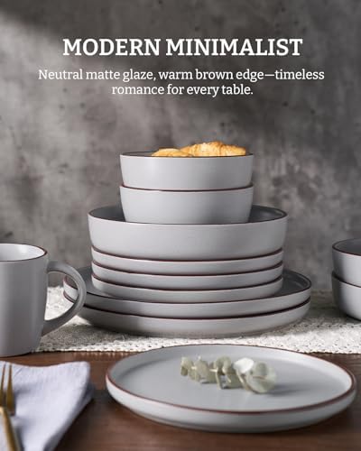 Famiware Mercury 12-Piece Stoneware Dinnerware Set, Light Grey - Image 4