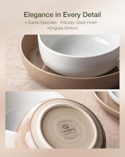 Famiware Milkyway 12-Piece Stoneware Dinnerware Set, White & Cinnamon Brown - Image 6