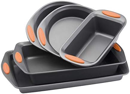 Rachael Ray 55673 Nonstick Bakeware Set with Grips includes Nonstick Bread Pan, Baking Pans and Cake Pans - 5 Piece, Gray with Orange Grips by RachaelRayKitchenware
