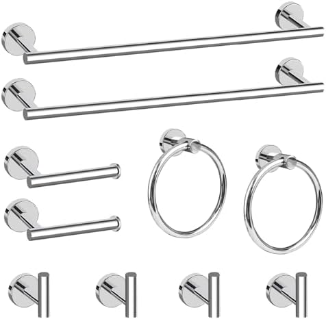 Cilee 10 Piece Chrome Bathroom Accessories Set, 24 inch Towel Bar Set by Cilee