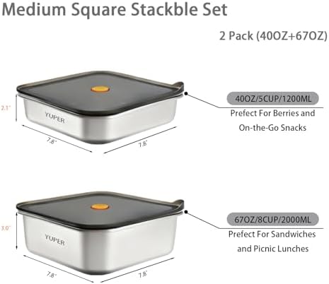 YUPER Stainless Steel Food Containers, 2 Pack (40+67OZ) - Image 2