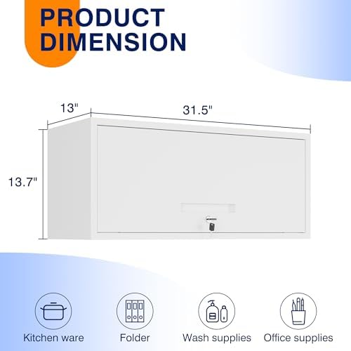 Yizosh Metal Wall Cabinet with Doors, Wall Mounted Storage Cabinet - Floating Tool Cabinet for Kitchen, Basement, Warehouse (White, 13.7" H) - Image 3