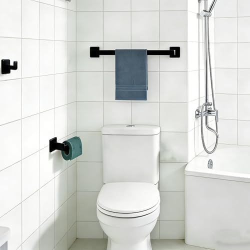 10-Pieces Bathroom Hardware Set Matte Black Bathroom Accessories Set SUS304 Towel Bar Set Includes 2 Towel Bar 16 Inch+2 Towel Holder+2 Toilet Paper Holder+4 Towel Hooks(10, Matte Black) - Image 7