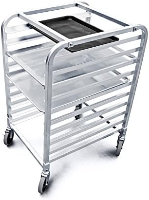 New Star Foodservice 36510 Commercial-Grade Aluminum 10-Tier Sheet Pan/Bun Pan Rack, 26" L x 20" W x 38" H with Brake Wheels Silver - Image 3