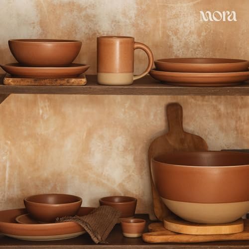 MORA Medium Dishes Set of 4, 30oz Ceramic Pottery Pasta Plate/Wide Bowls - Microwave, Oven and Dishwasher Safe - Toasted Terracotta - Image 6