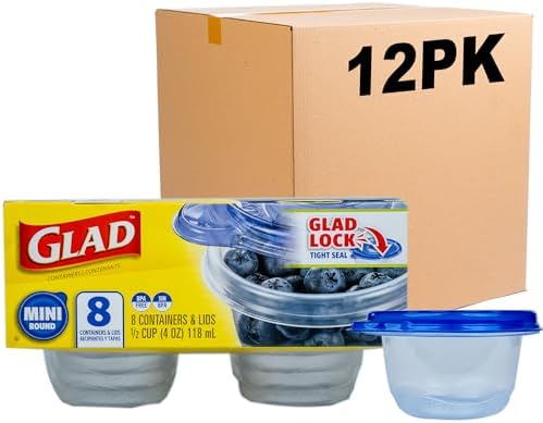 Glad GladWare Mini Round Food Storage Containers, 4 Oz, 8 Ct, 12-Pk by GladTrashFoodStorage