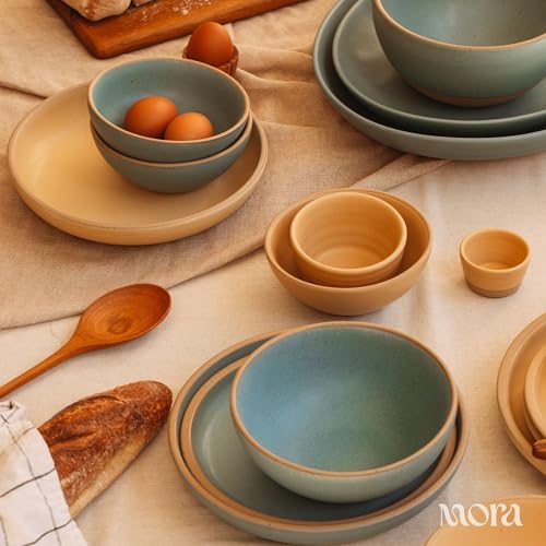MORA Medium Dishes Set of 4, 30oz Ceramic Pottery Pasta Plate/Wide Bowls - Microwave, Oven and Dishwasher Safe - Merrigold - Image 7